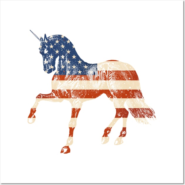 American Unicorn Distressed USA Flag Patriotic Wall Art by Ligret